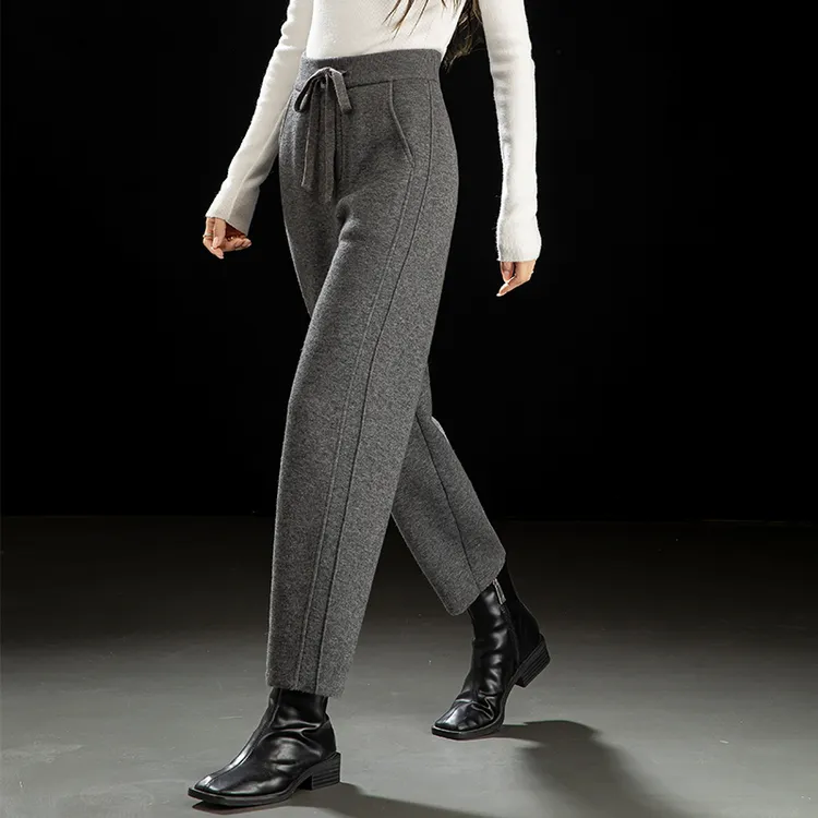 哥弟阿玛施正品九分羊毛裤女2025冬季加厚款外穿时尚百搭休闲裤子