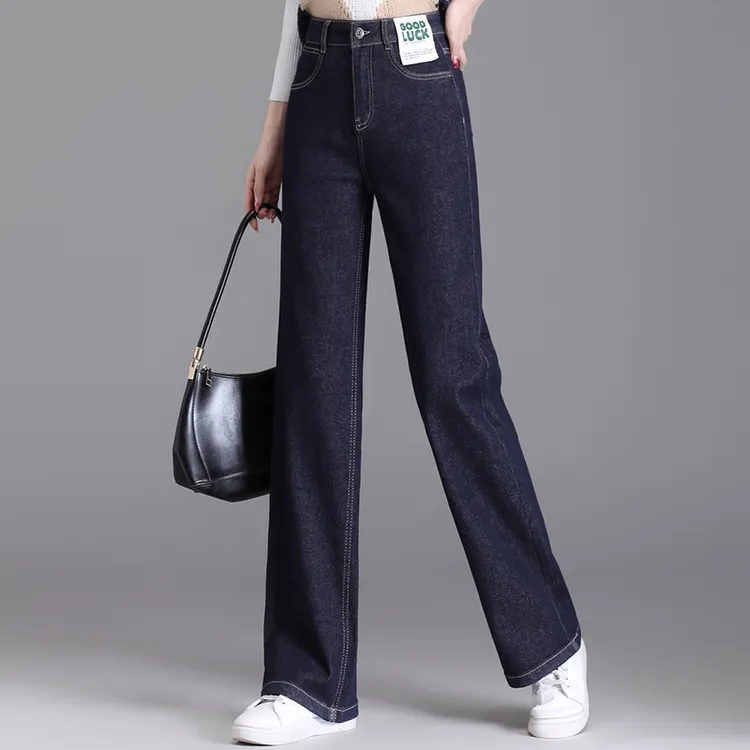正品高端牛仔裤女2025新款高腰时尚百搭显瘦阔腿休闲牛仔直筒裤子
