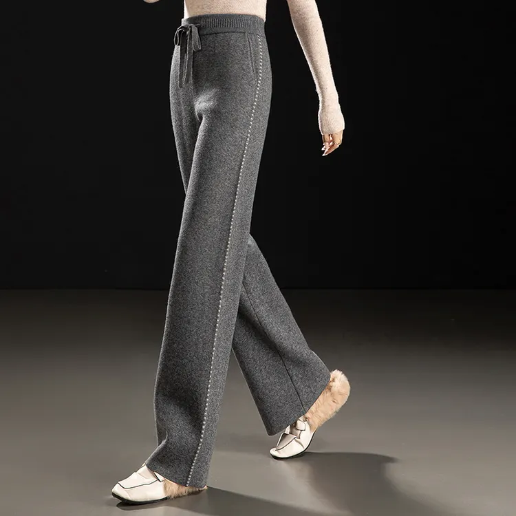 哥弟阿玛施正品羊毛直筒阔腿裤女2025秋冬加厚长裤子时尚休闲高腰