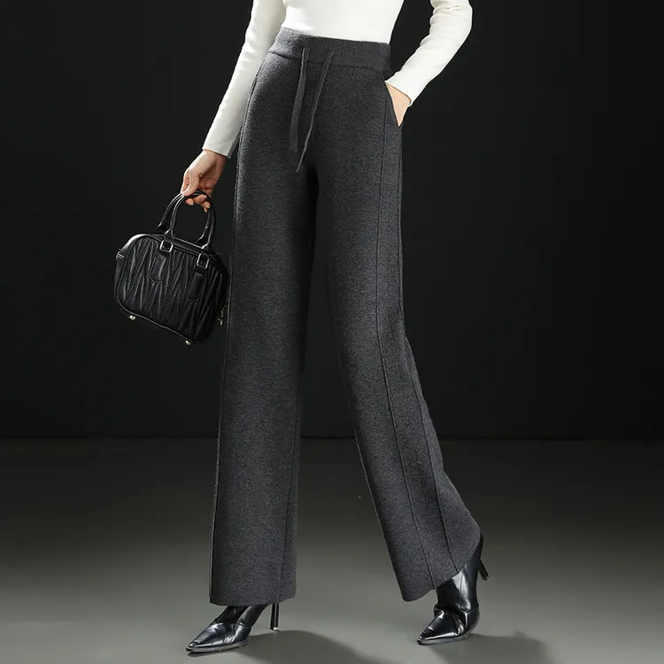 哥弟阿玛施正品羊毛阔腿裤女秋冬季加厚裤子时尚休闲直筒高腰外穿