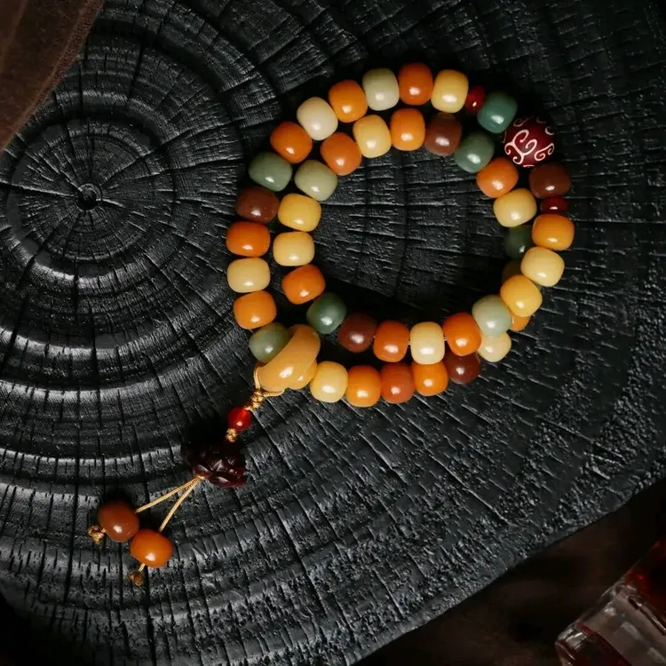 原生态天然白菩提根多宝菩提手串多宝双圈回纹搭配莲花