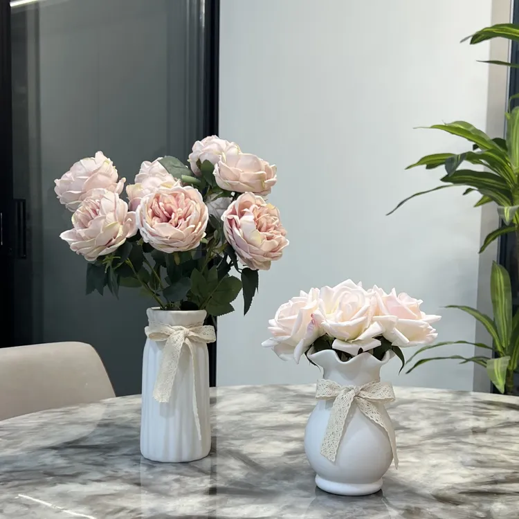 高级感白色陶瓷法式浪漫仿真玫瑰花束家居装饰客厅餐桌摆件装饰品