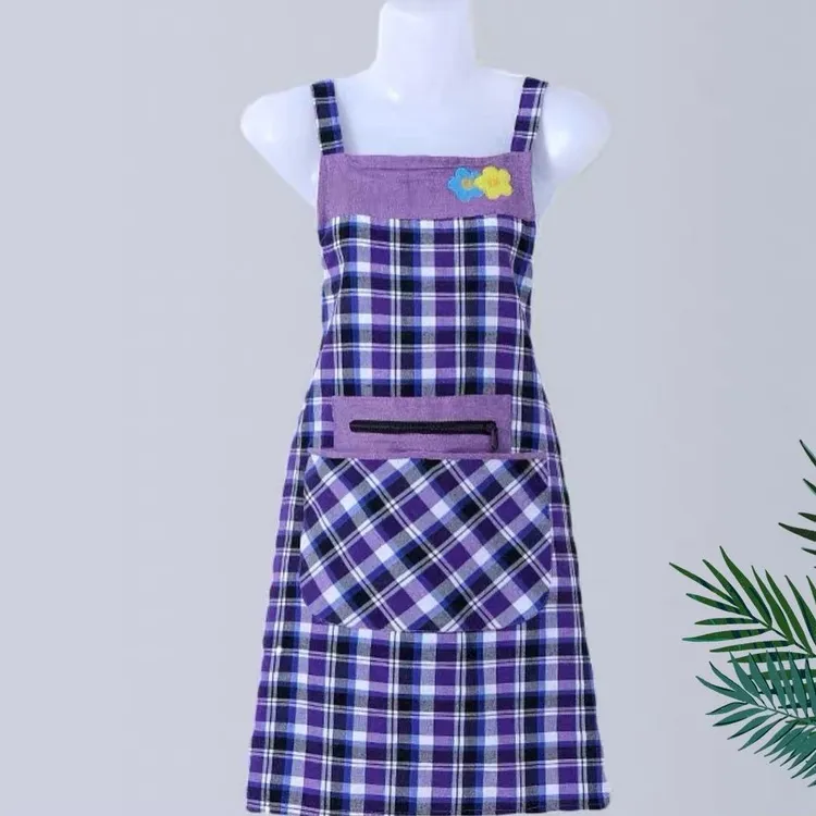 纯棉无袖布兜拉链围裙厨房家用男女防油背带式夏季棉麻罩衣