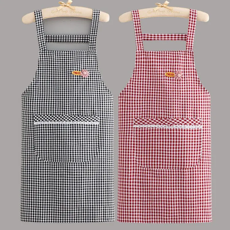 新款纯棉夏季薄款透气围裙厨房家用做饭防油耐脏围腰上班工作服女