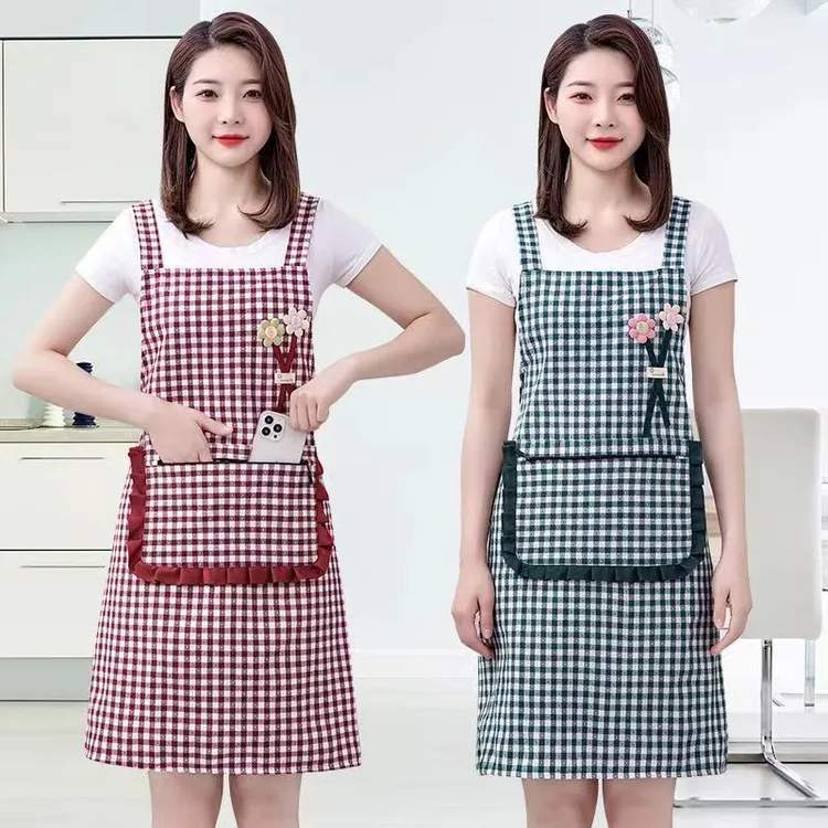 围裙新款立体花棉布拉链厨房家用防污透气背带围裙耐脏上班工作服