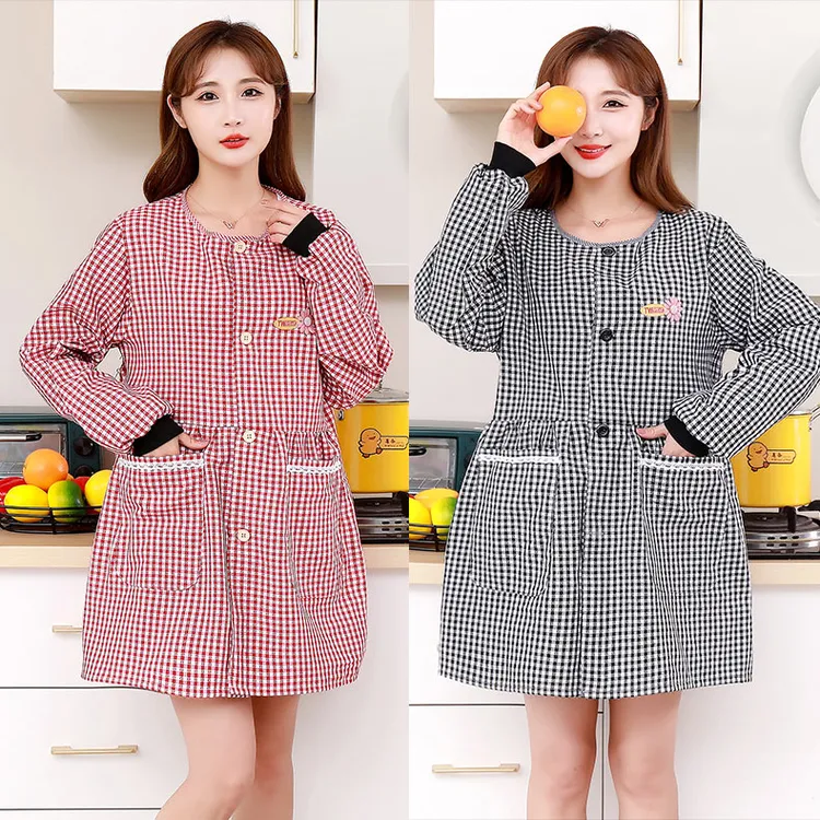 新款前扣围裙罩衣长袖正穿衣厨房家用韩版上班干活防污洋气工作服