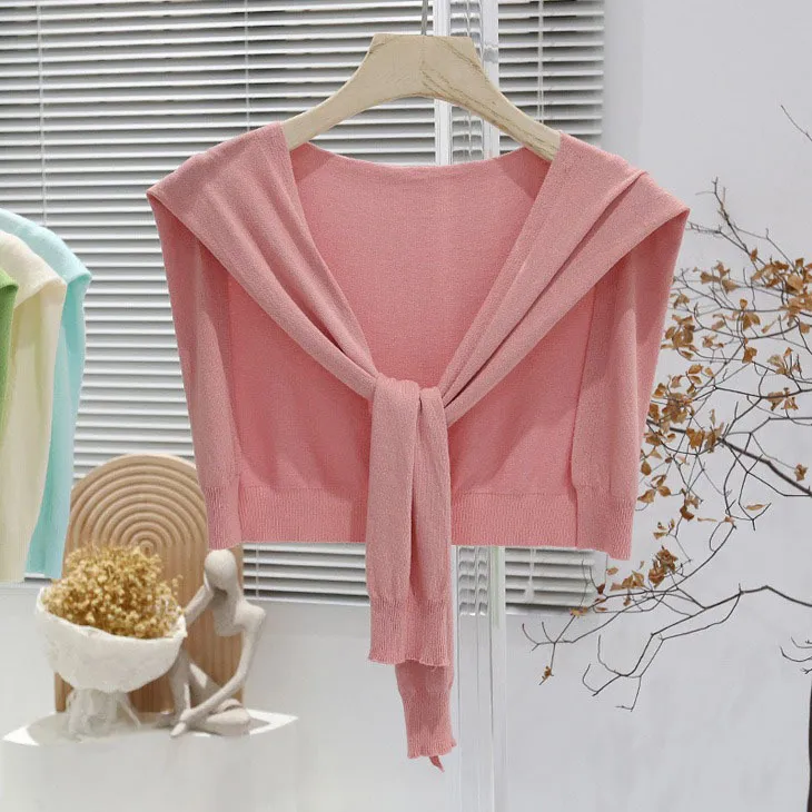 夏季薄款针织披肩衬衫T恤外搭打结坎肩护颈脖子空调房搭肩假领子