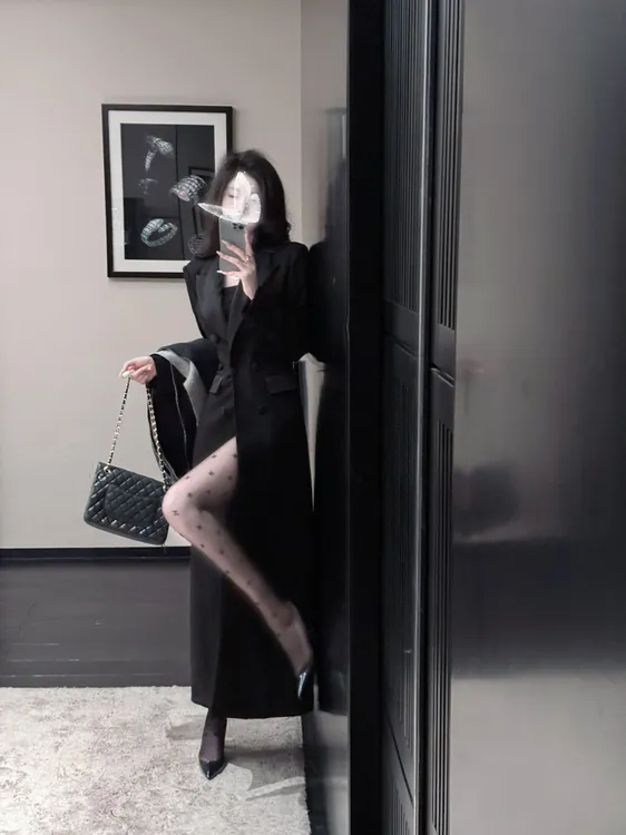 【雅乔定制】首尔老钱 秋冬时尚百搭黑色长款风衣外套DYYK-24061826