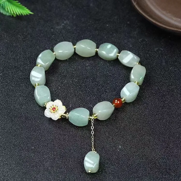 东陵玉菱形手链搭配四叶草配饰男女情侣款闺蜜款女款单圈百搭