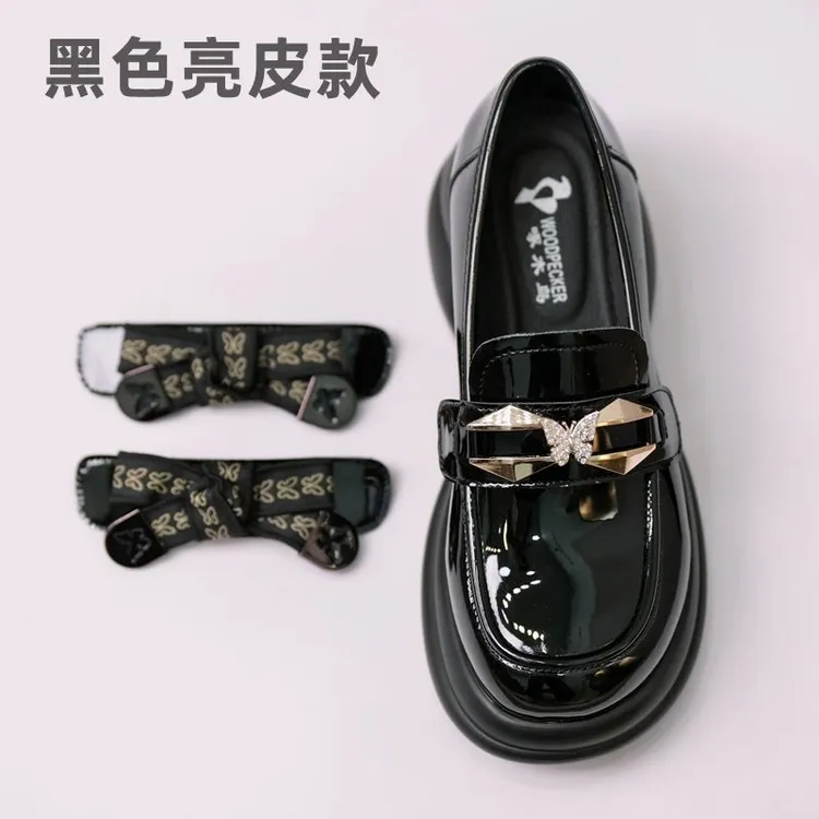 PLOVER2023新款春秋厚底小皮鞋松糕底时尚百搭增高5-8厘米乐福鞋