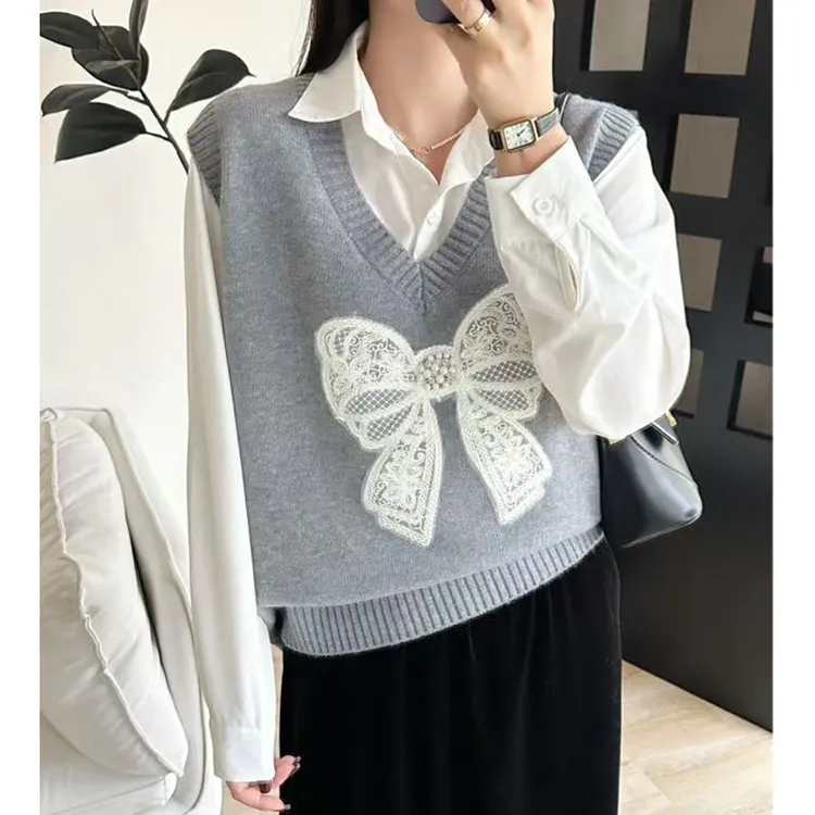 【衣朵设计】蝴蝶结设计感叠穿无袖女士针织毛衣马甲女款2025新款