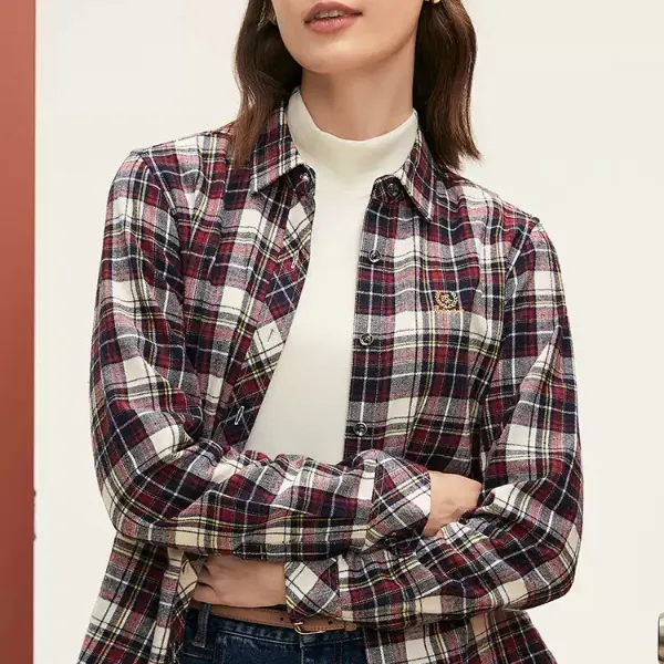 Boton/波顿2024秋冬新款长袖女士蓝红色格子衬衫美式休闲英伦衬衣