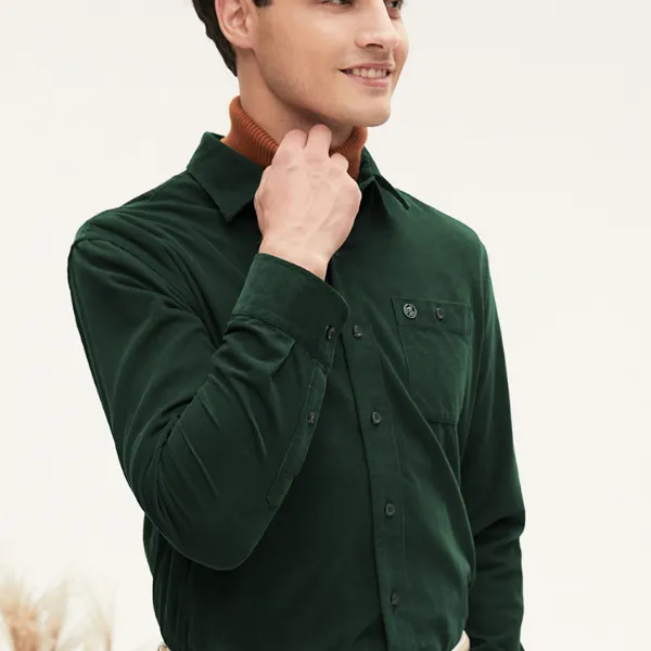Boton/波顿2024秋冬新款深绿色灯芯绒男士长袖衬衫美式休闲衬衣