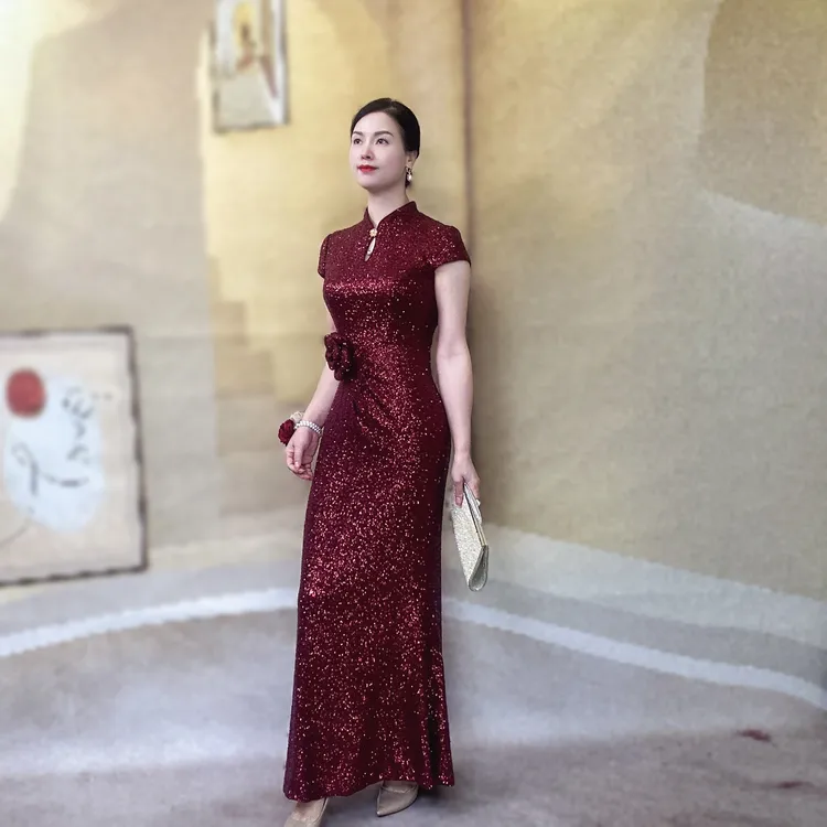【喜妃琳】0061高端定制喜婆婆喜妈妈婚宴礼服鱼尾旗袍改良优雅气质