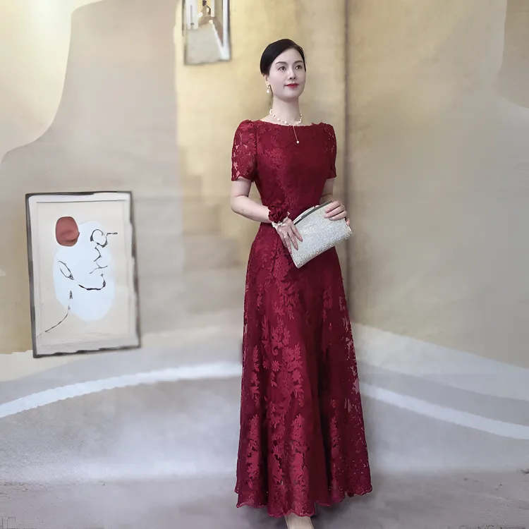喜妃琳0065喜婆婆喜妈妈婚宴装夏季长款显瘦气质优雅酒红色