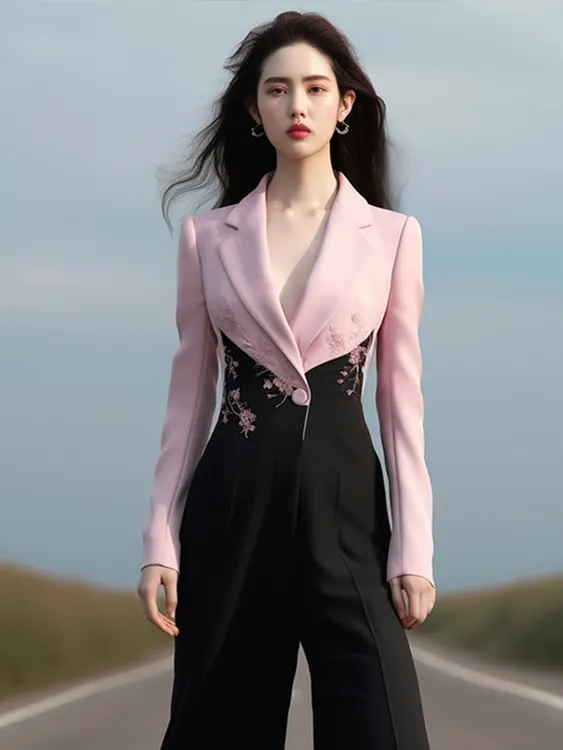 2025春季新款干练气质女神范高级感通勤连衣裤正式场合撞色连体裤
