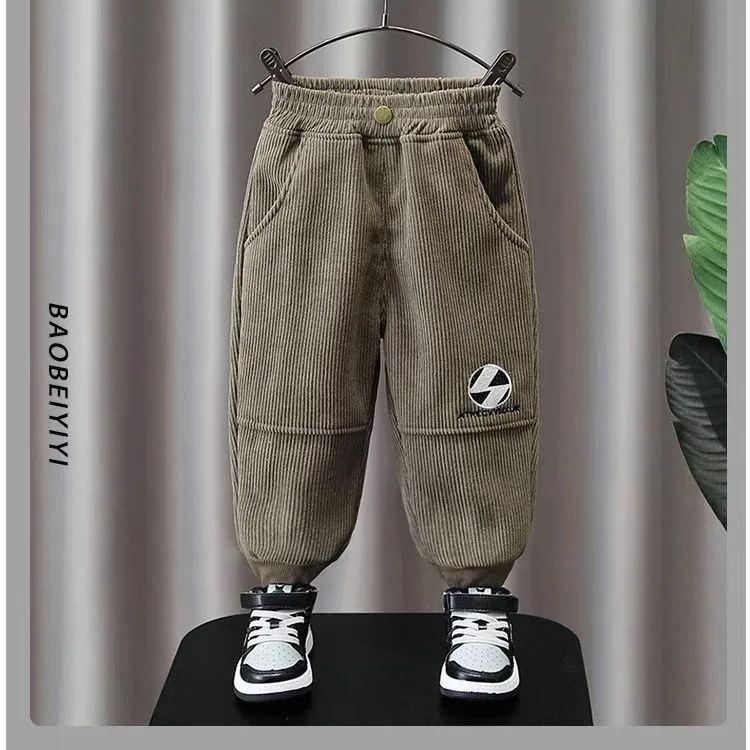 小童一体绒薄绒秋冬男童加绒裤子宝宝灯芯绒春秋儿童条绒洋气外穿