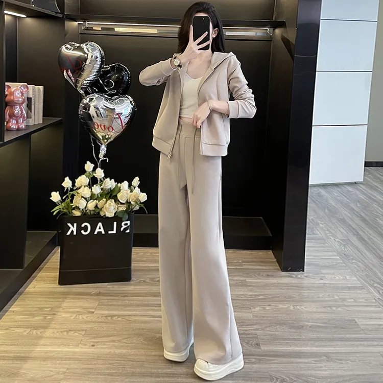 韩版宽松时尚休闲运动套装女春秋季减龄外套阔腿裤卫衣卫裤两件套