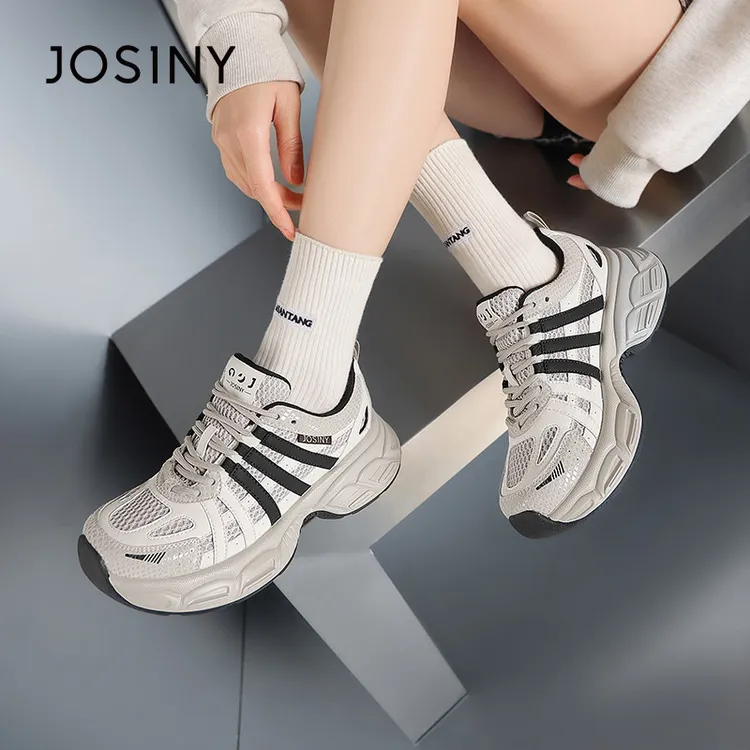 卓诗尼厚底百搭老爹鞋女款2025新款春季运动鞋透气网面做旧跑步鞋