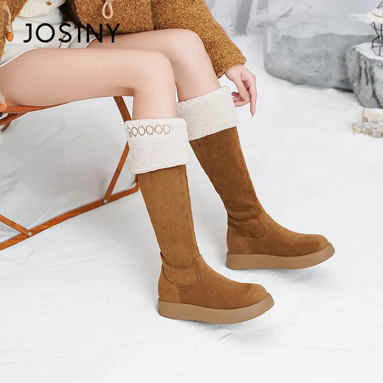 卓诗尼厚底长筒靴女款2024新款冬季雪地靴保暖百搭复古高筒毛毛鞋