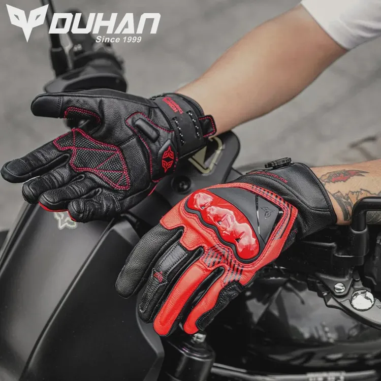 杜汉A8骑行手套高强TPU防护男女四季透气羊皮防摔摩托车手套风焰