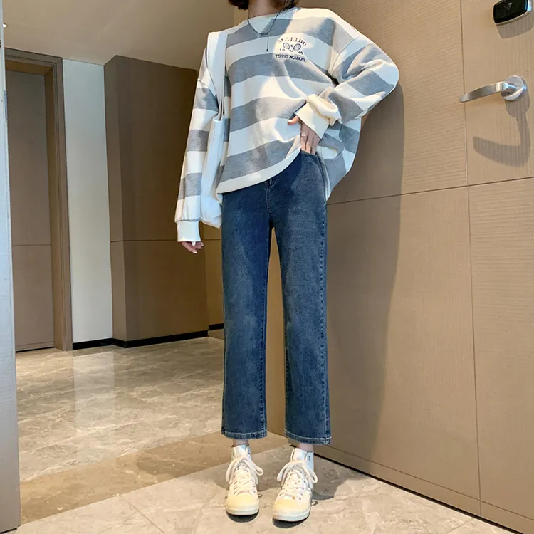 小个子定制春夏季高腰宽松显瘦直筒常规百搭时尚八分烟管牛仔裤子