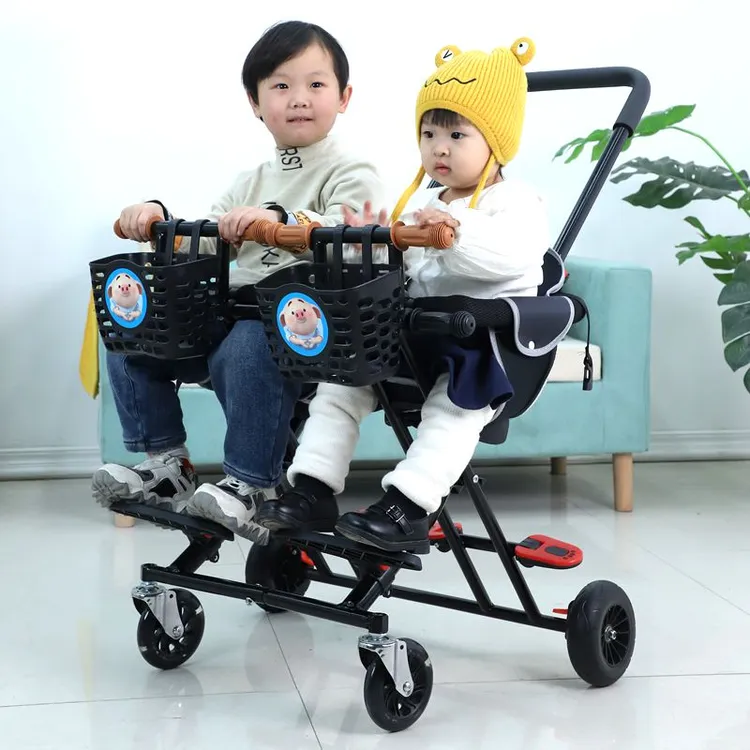 双人一体遛溜娃婴幼儿童手推车两座可折叠两个宝宝小推车简易外出