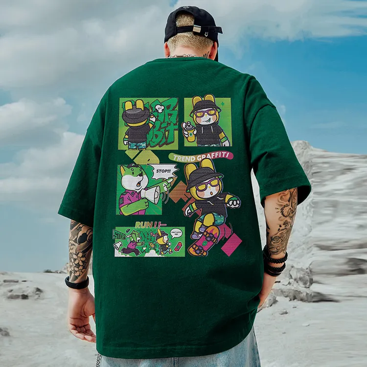 2025新款加肥加大码男装重磅美式国潮牌短袖T恤胖子纯棉宽松半袖