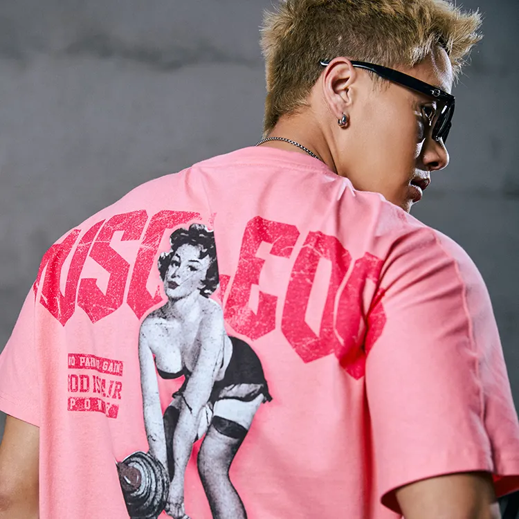 肌肉狗潮款性感印花运动T恤男夏季套组宽松透气休闲半袖健身短袖