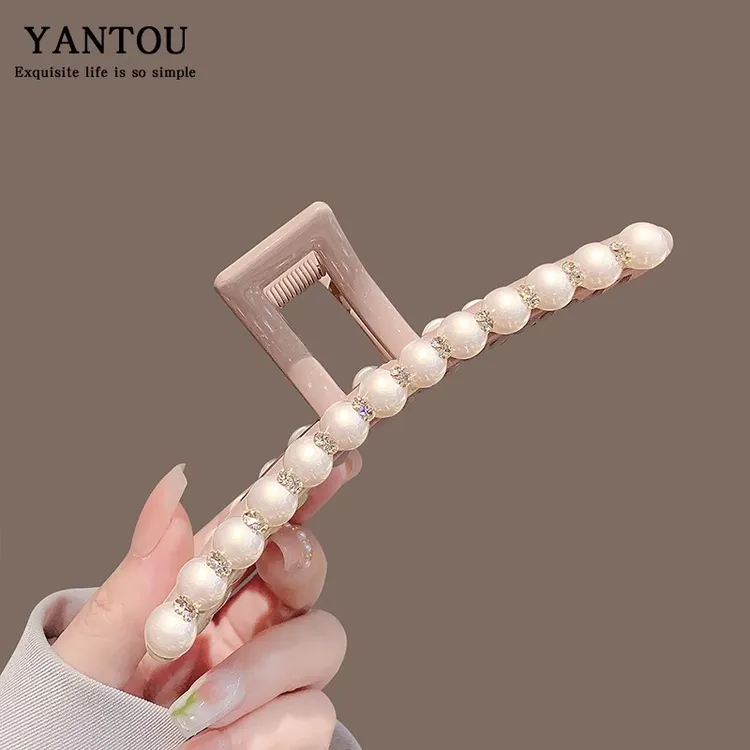 优雅甜美粉色珍珠高级感抓夹女后脑勺鲨鱼夹亚克力大号发夹女发抓
