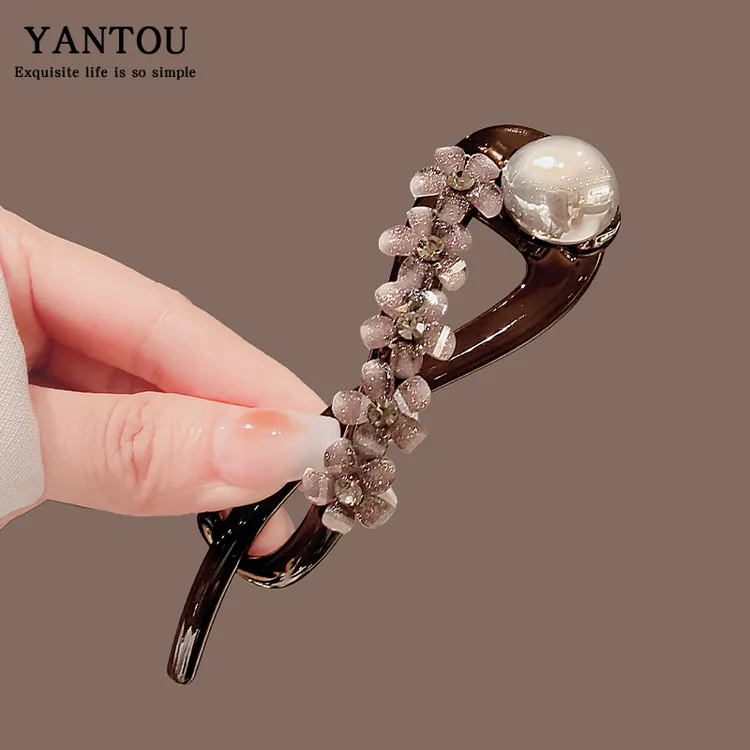 桃之夭夭发夹女款新中式花朵扭扭夹后脑勺盘发抓夹头饰发卡一字夹