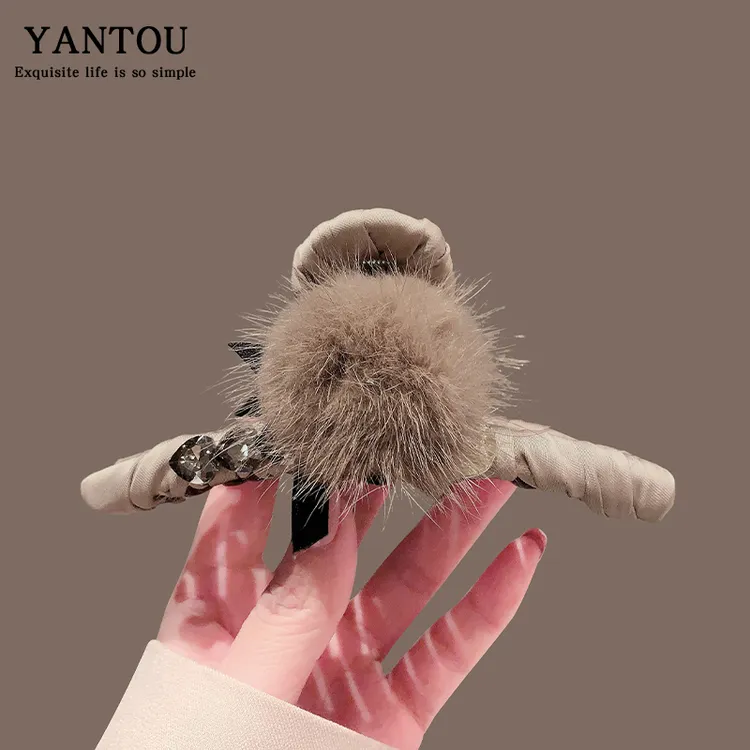 韩版毛毛水钻抓夹女高级感大号发夹鲨鱼夹发饰