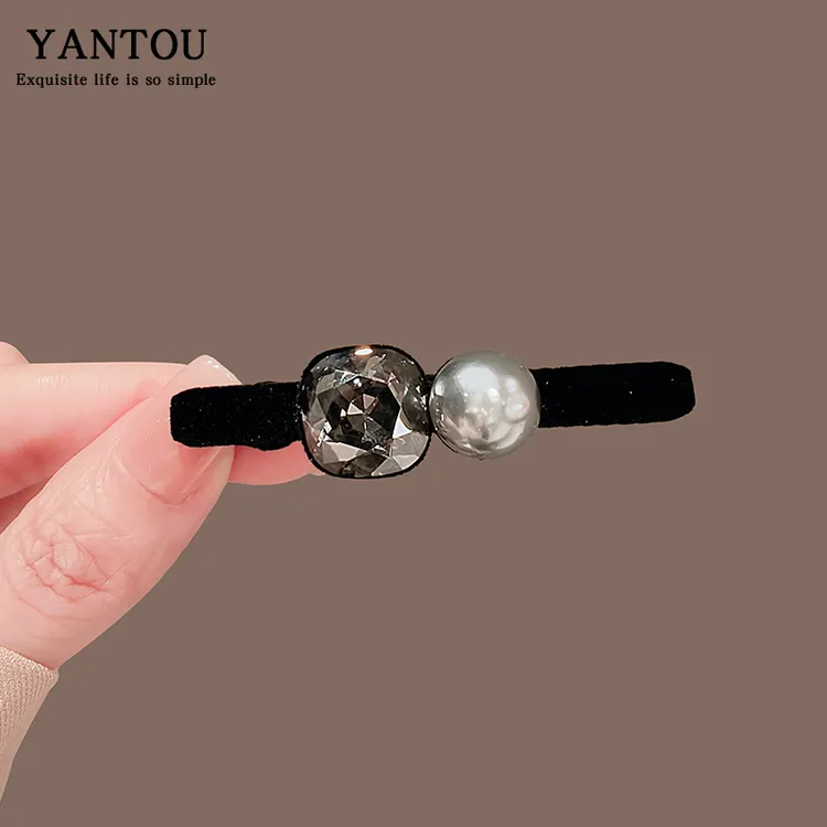 韩国东大门珍珠一字夹高级水钻镶嵌发夹简约百搭鸭嘴夹侧边发卡女