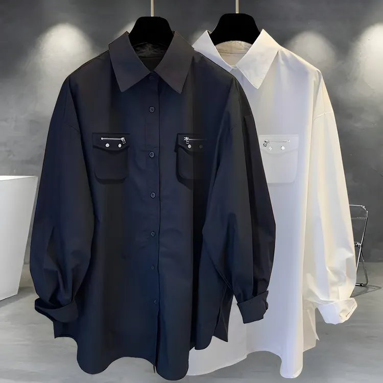 2023秋季男女同款潮牌拉链衬衫男春秋季韩版潮流工装口袋宽松长袖