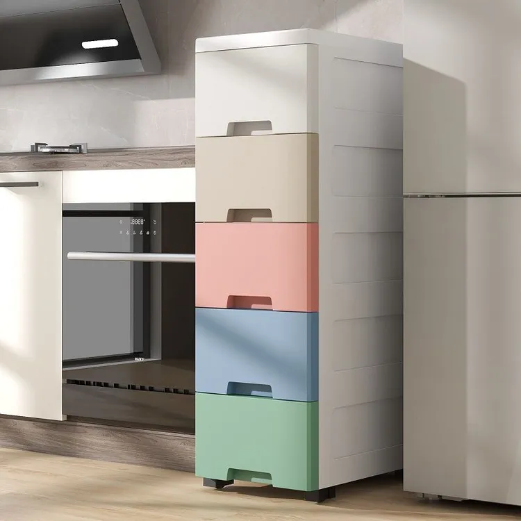 加厚厨房置物架落地多层加深收纳柜夹缝储物柜卫生间抽屉式收纳架