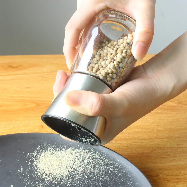 不锈钢胡椒研磨器手动玻璃研磨瓶现磨花椒粉调料瓶碎海盐颗粒家用