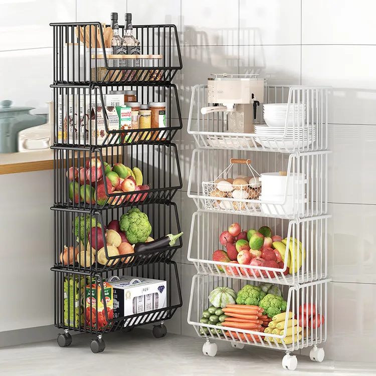 厨房收纳置物架特厚落地果蔬架加粗菜篮卧室储物架零食架可旋转架