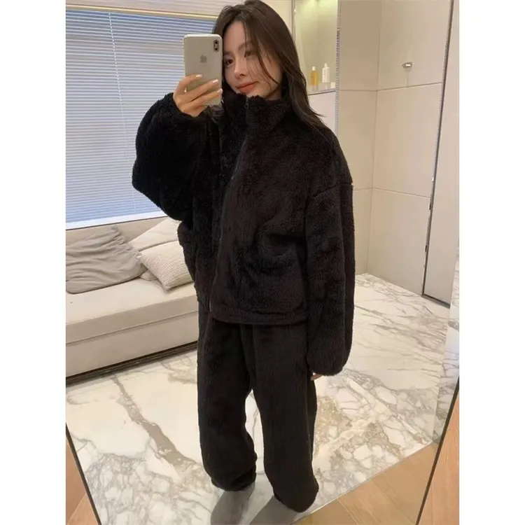 双面加绒加厚北极绒两件套家居服女2025秋冬新款宽松百搭休闲睡衣