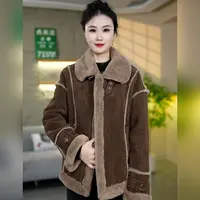 新款24冬季休闲气质时尚洋气百搭加厚保暖皮毛一体绒短款外套女士