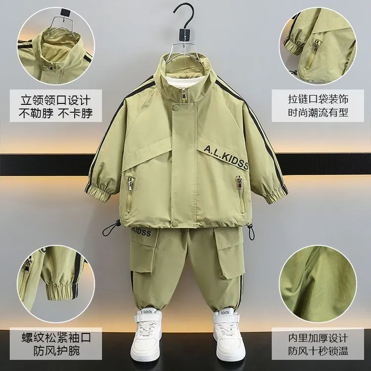 春季外套套装中小童酷帅运动工装休闲两件套外套男童夏装套装