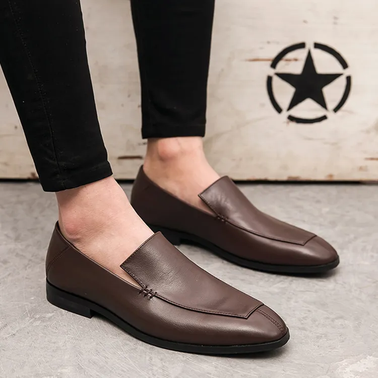 男士英伦休闲皮鞋夏季2025新款夏季豆豆鞋男韩版一脚蹬真皮乐福鞋