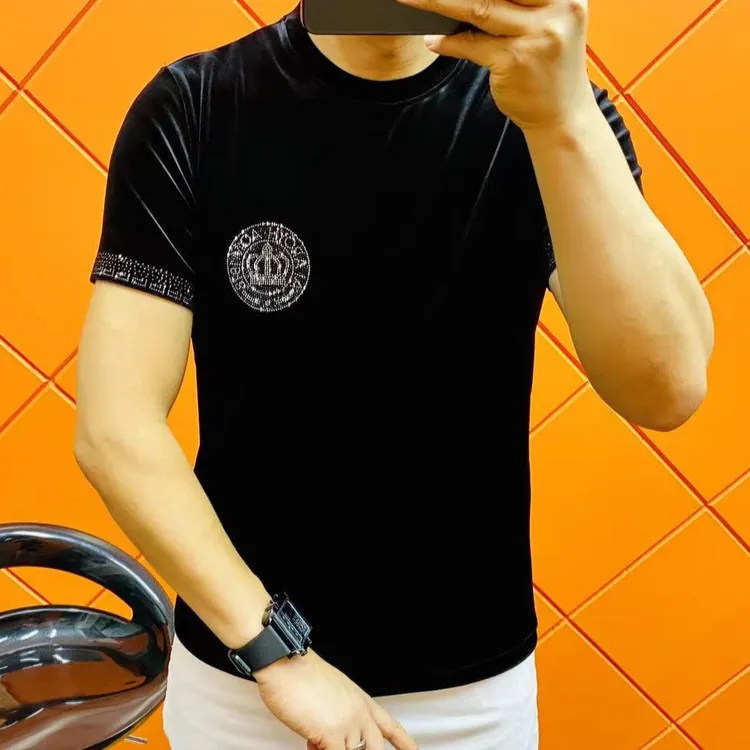 欧洲站秋季新款潮流韩版烫钻短袖长袖T恤圆领时尚打底衫轻奢修身