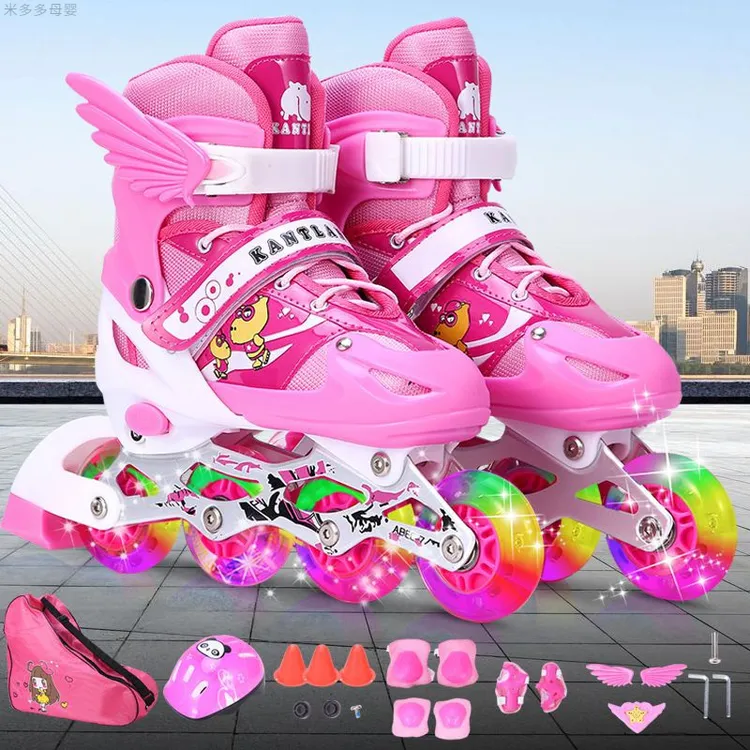 儿童全套装溜冰鞋直排轮小孩轮滑鞋滑冰鞋旱冰鞋可调闪光男童女童