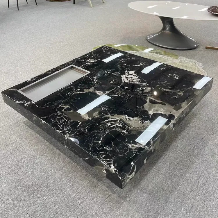 天然奢石茶几米洛提正方形意式极简设计师客厅大理石悬浮茶几高端