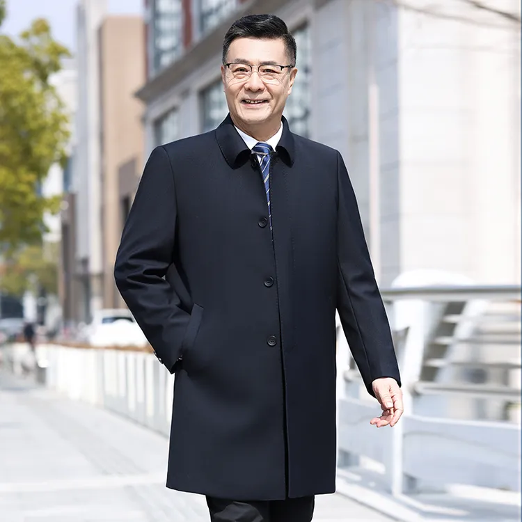 政商中长款风衣中年男士商务休闲宽松春秋季外套中老年男装爸爸装