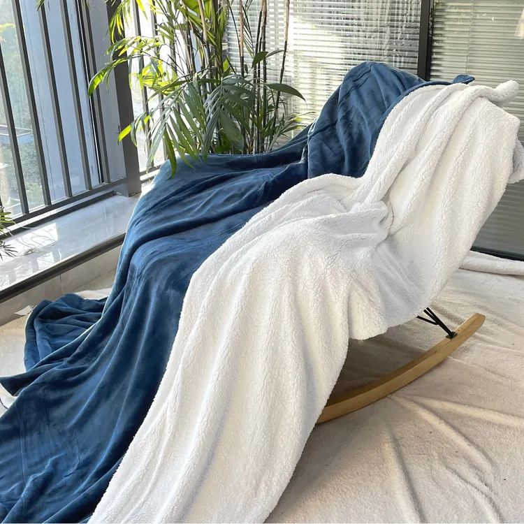 宝石蓝双面绒法兰绒毛毯盖毯