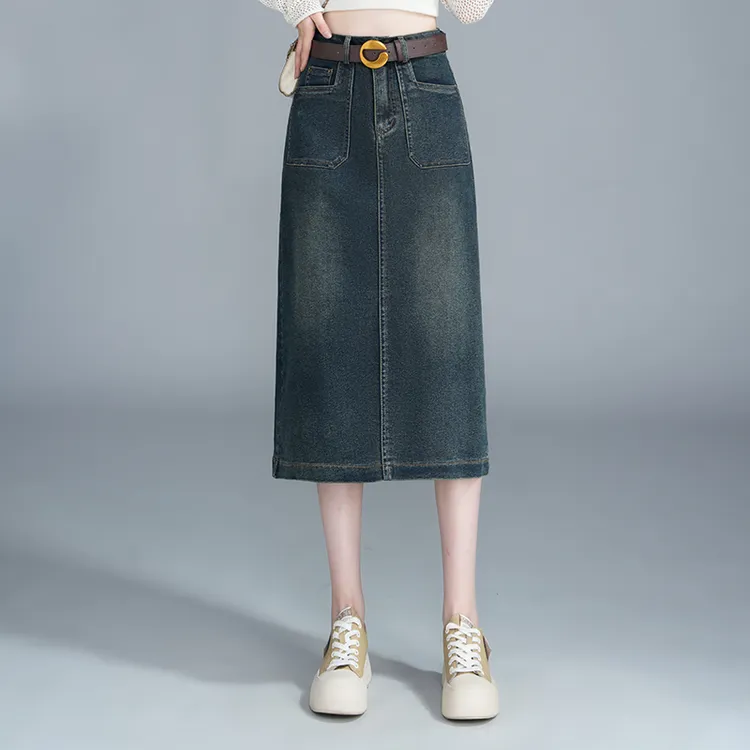 哥弟阿玛施正品秋季加厚牛仔裙梨形穿搭高腰百搭垂感复显瘦中长款