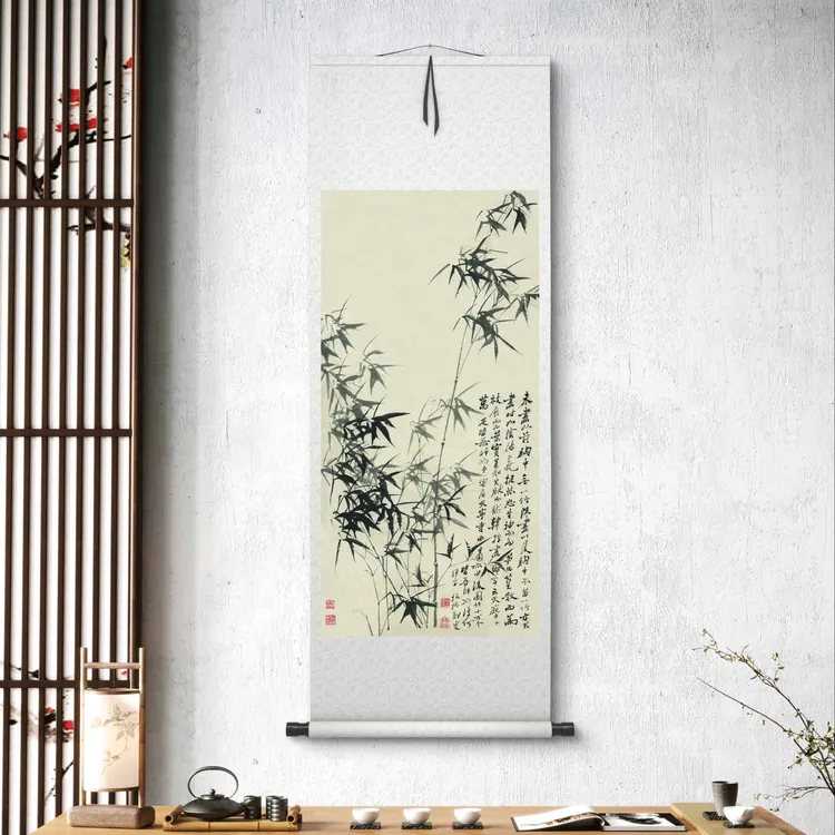 《郑板桥-墨竹图》餐厅客厅玄关挂画书房装裱国画高档新中式现代风