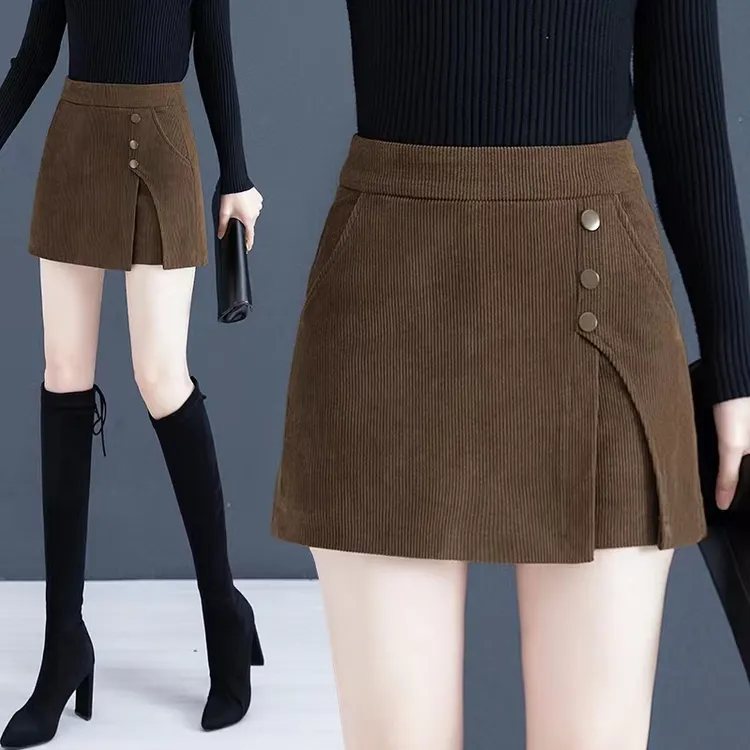 冬季加厚灯芯绒短裤女高腰显瘦包臀修身时尚外穿裙裤2025百搭新款
