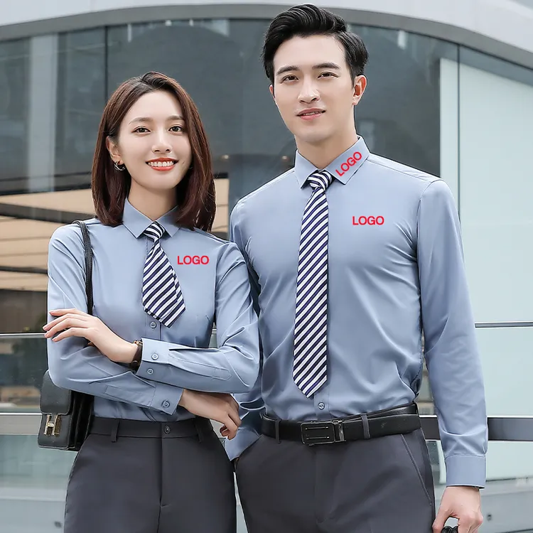 男女同款工作服衬衫定制免烫竹纤维职业装正装长袖白衬衣刺绣LOGO